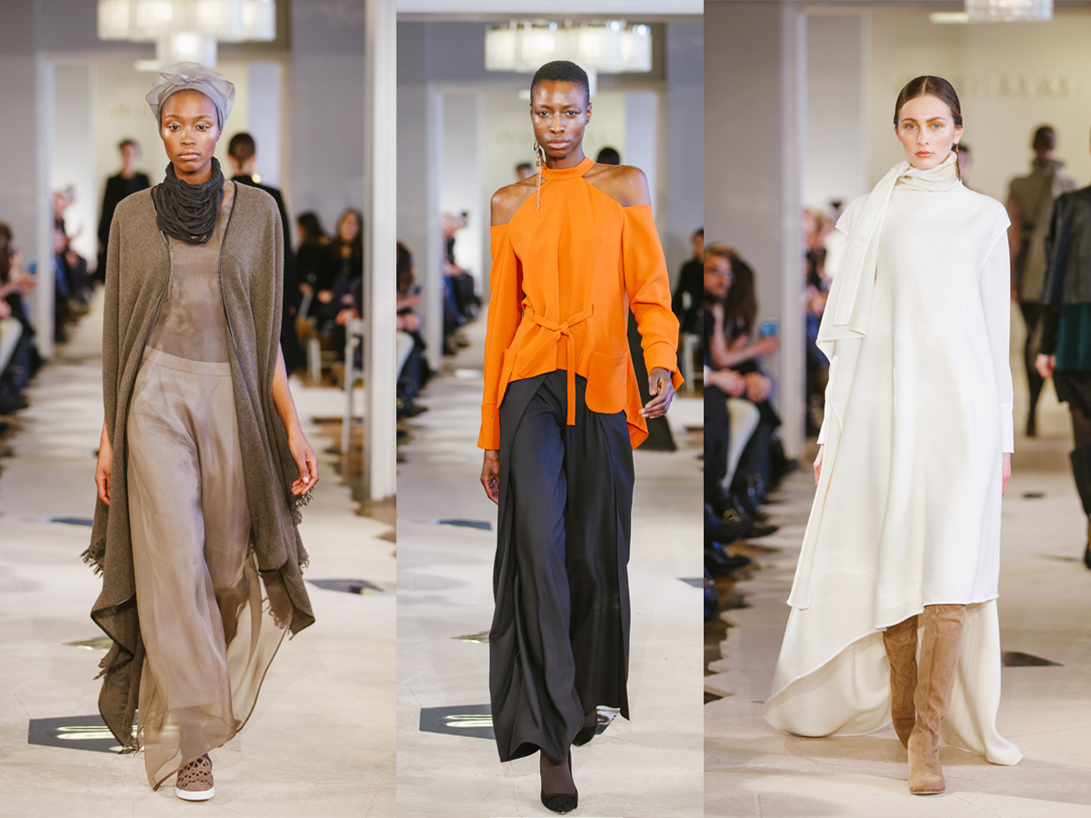 Nobitalai_Deutschermodekader nobieh talaei runway aw 16 17 brown look orange top white dress