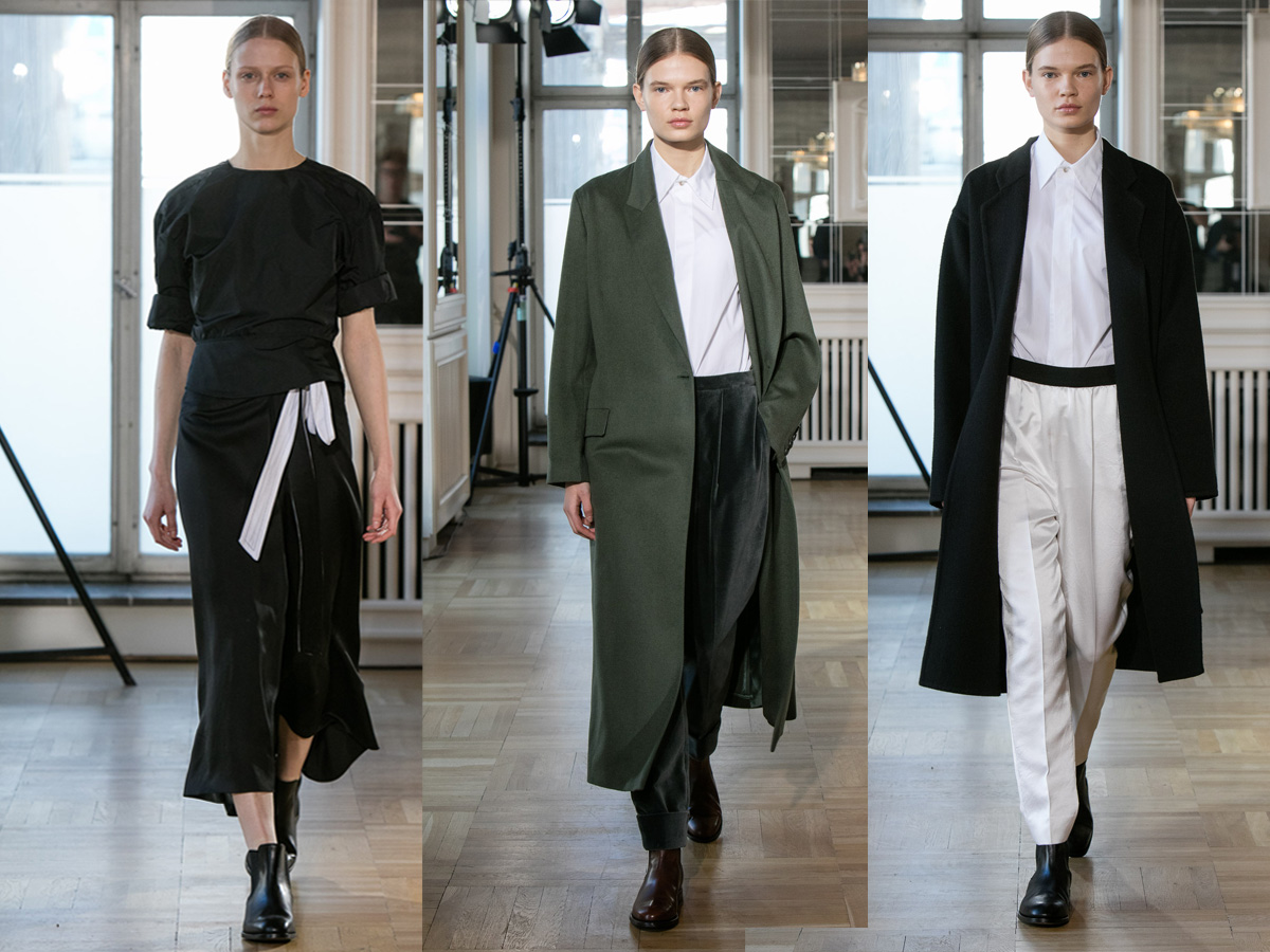 ReneStorck_final black dress green coat tailoring rene stork black coat white pants beige shirt