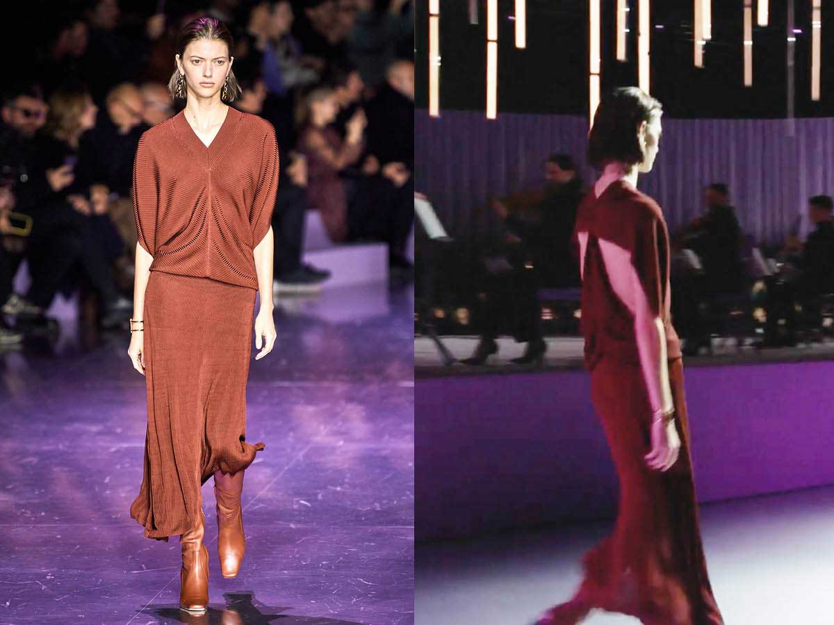 Favoritneuweb Milan women fashion week fall winer purple show Hugo Boss orange red dress