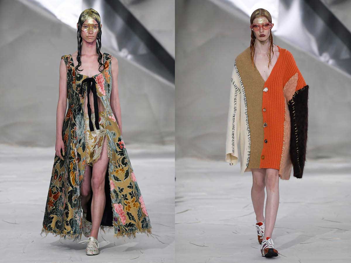 Marni1web Milan fw 2020 patterned dress patchwork cardigan oversized