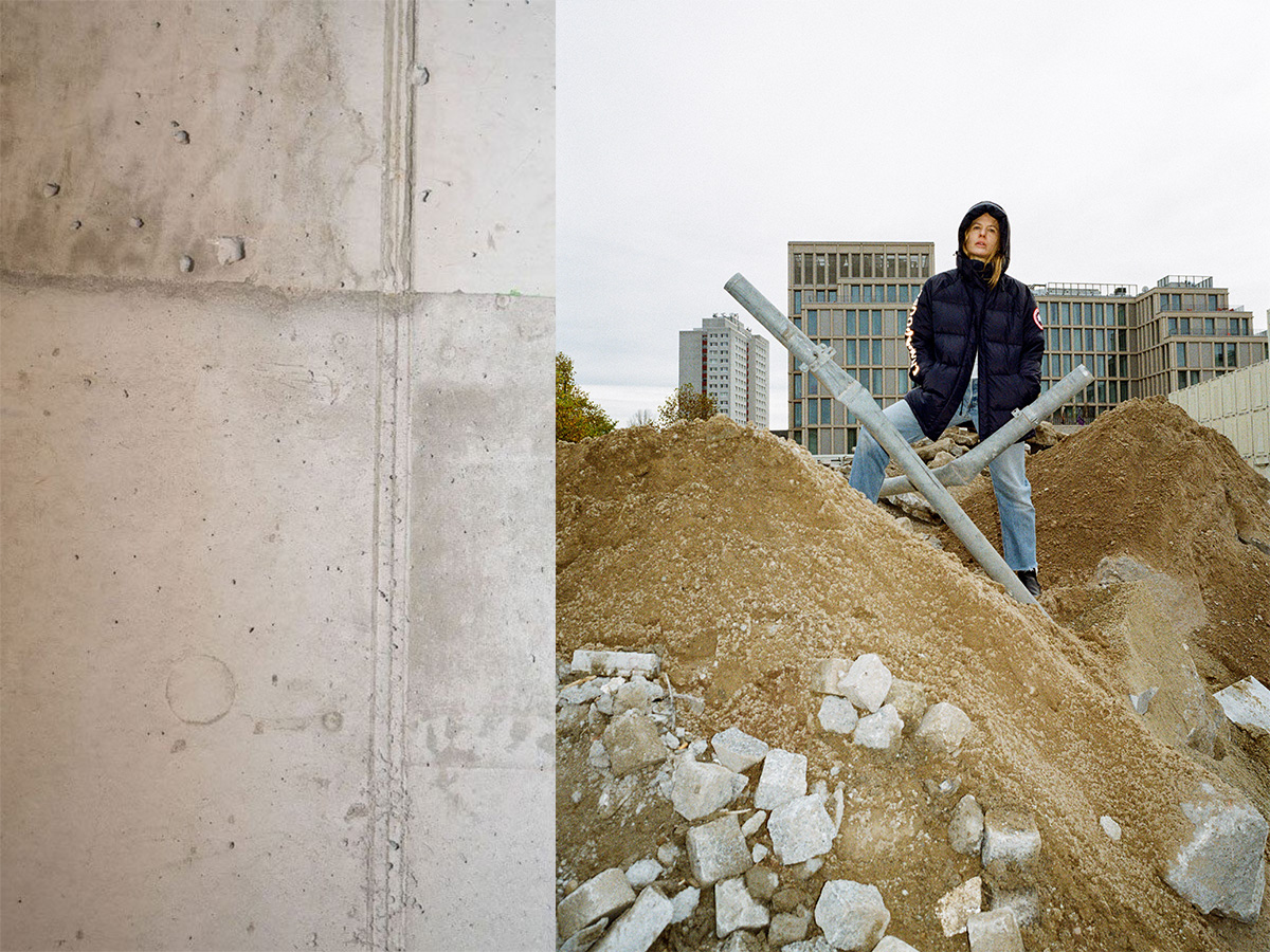 cgainoimage3 Canada Goose Editorial Black puffer jacket construction work baustelle sand