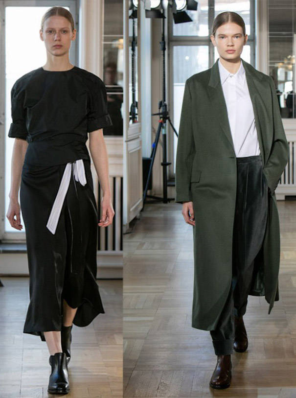 Die Spreu vom Weizen trennen“_Featured Berlin Fashion week Black dress white beld green coat white shirt black pants