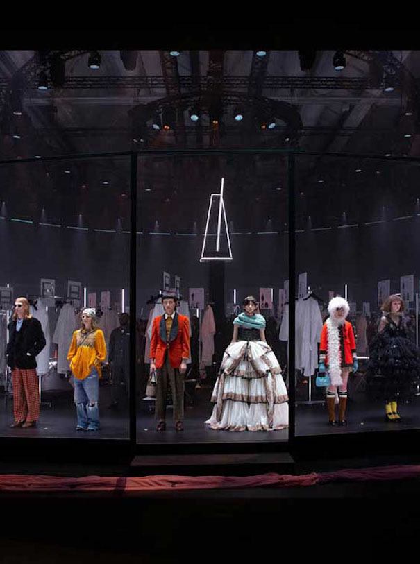 Milan Women’s Fashion Week Highlights F:W 2020 Gucci runway models spinning platform