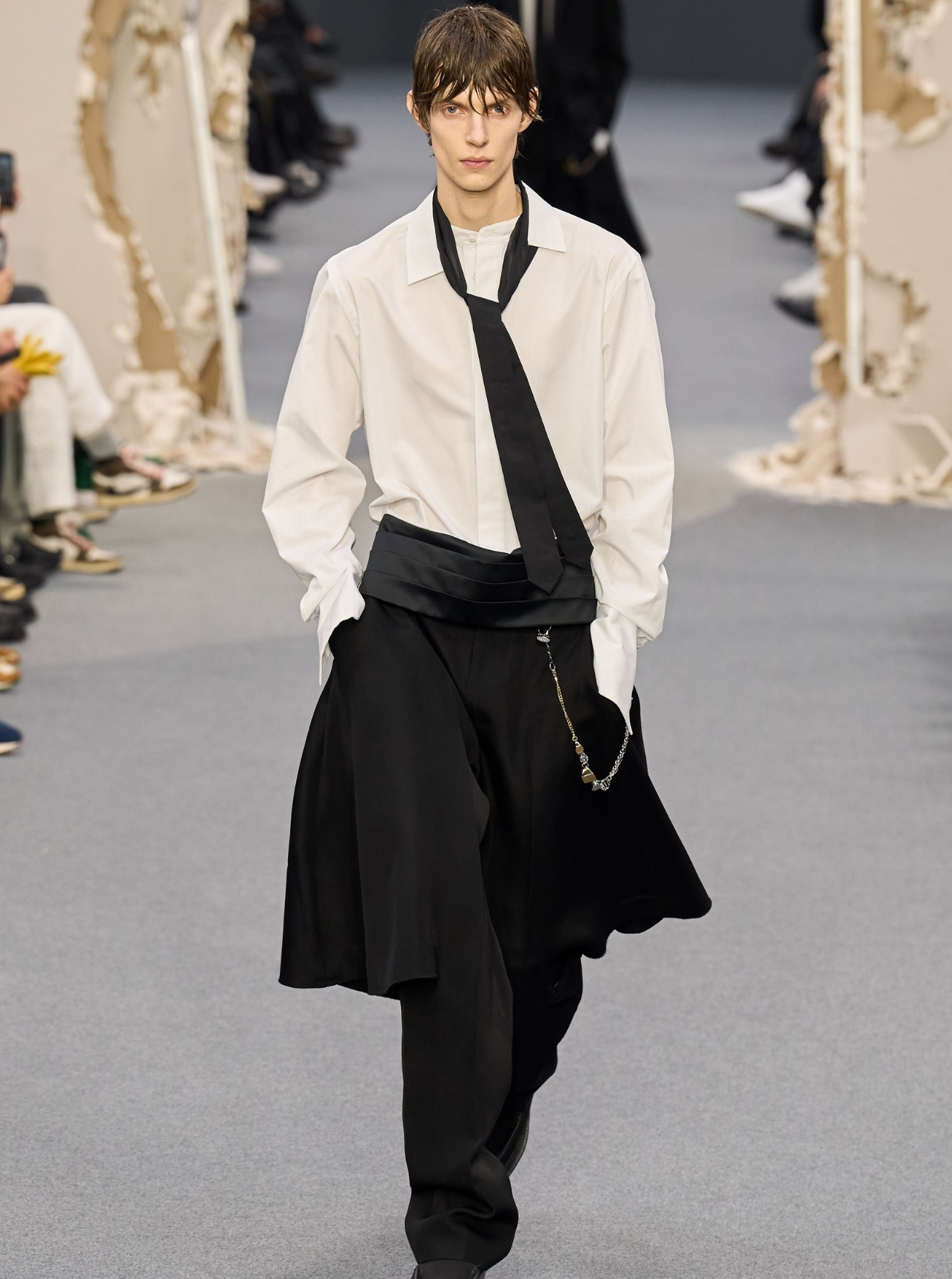White shirt and black tie at Sacai Men's F/W 2026